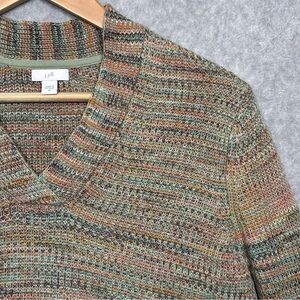J. Jill Long Sleeve Marled Knit V-Neck Pullover Sweater-Multicolor-Women Medium